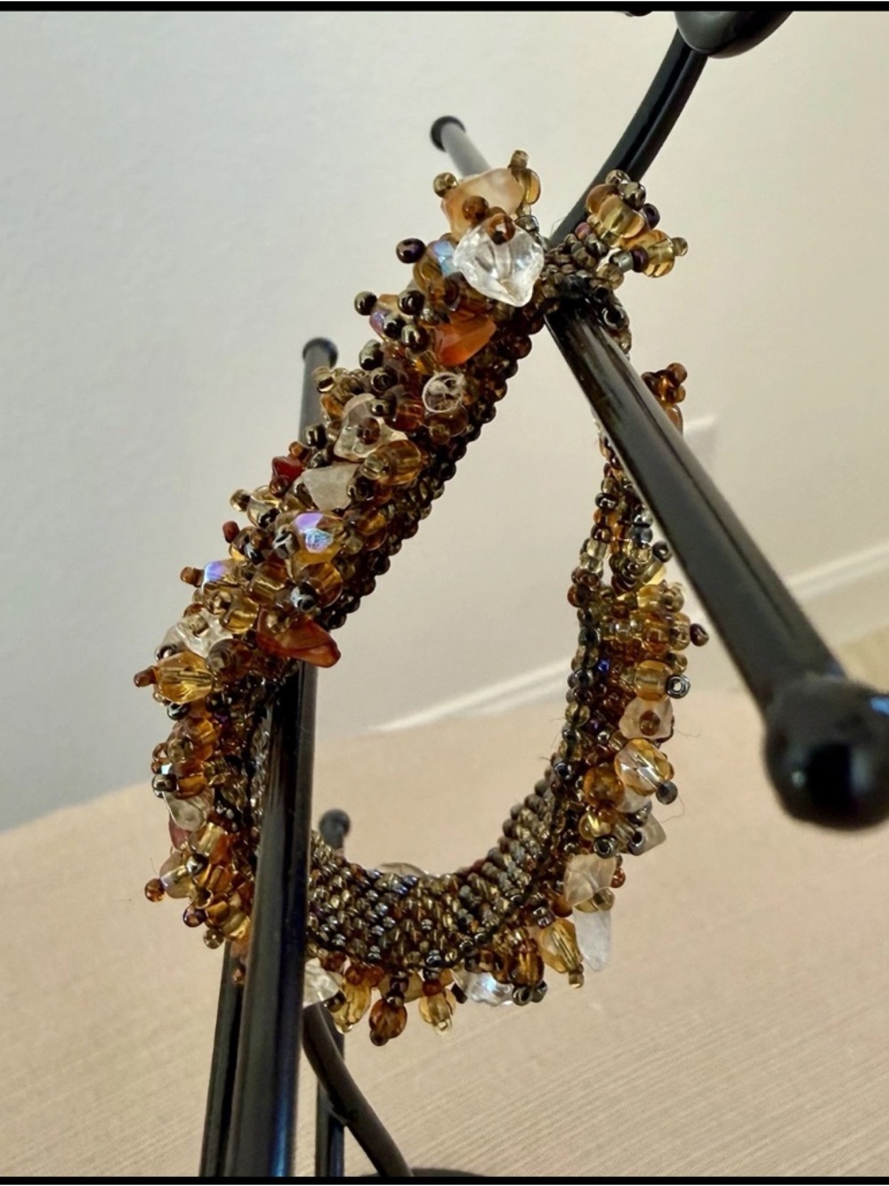 Beaded Brown bracelet- Handcrafted with glass and crystal beads.